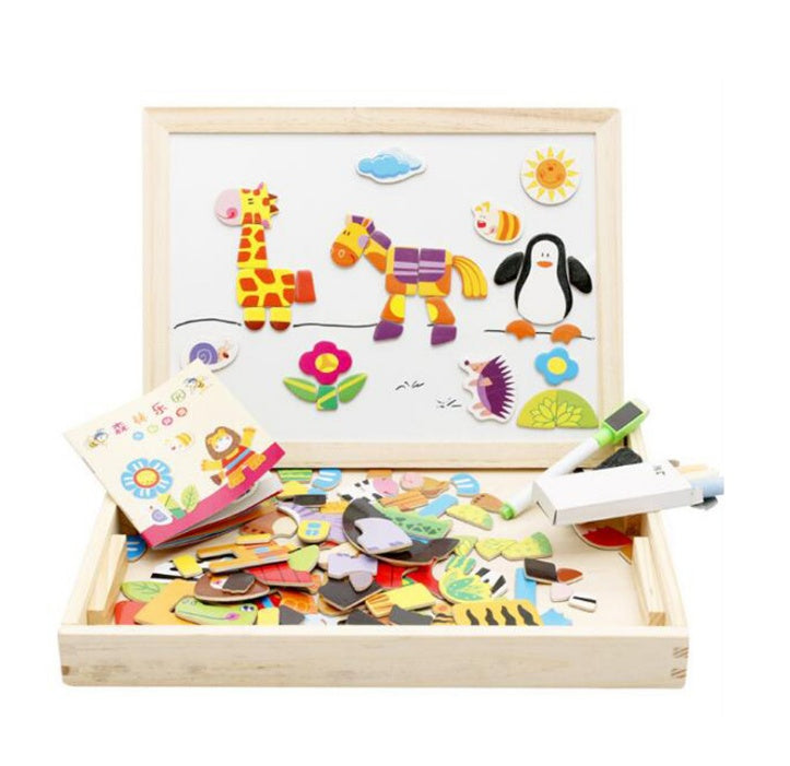 Magnetic Puzzle Drawing Board β Double-Sided Wooden Art Easel Toy