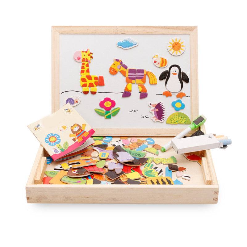 Magnetic Puzzle Drawing Board β Double-Sided Wooden Art Easel Toy