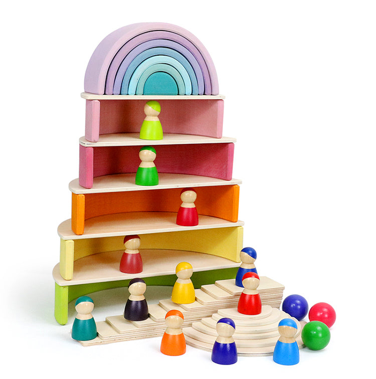 12 Pcs Large Wooden Rainbow Stacking Blocks