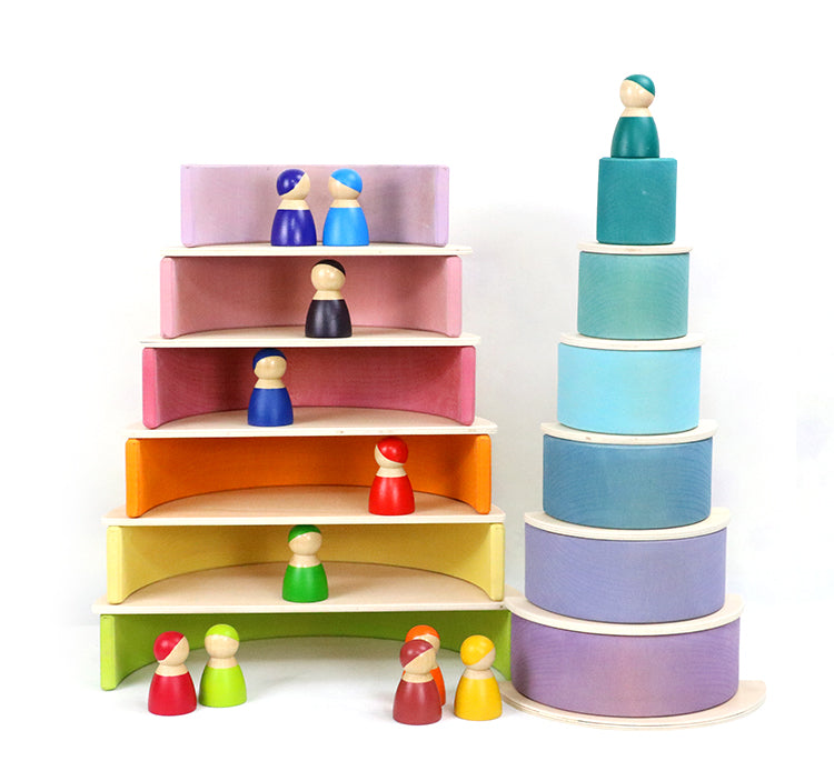 12 Pcs Large Wooden Rainbow Stacking Blocks