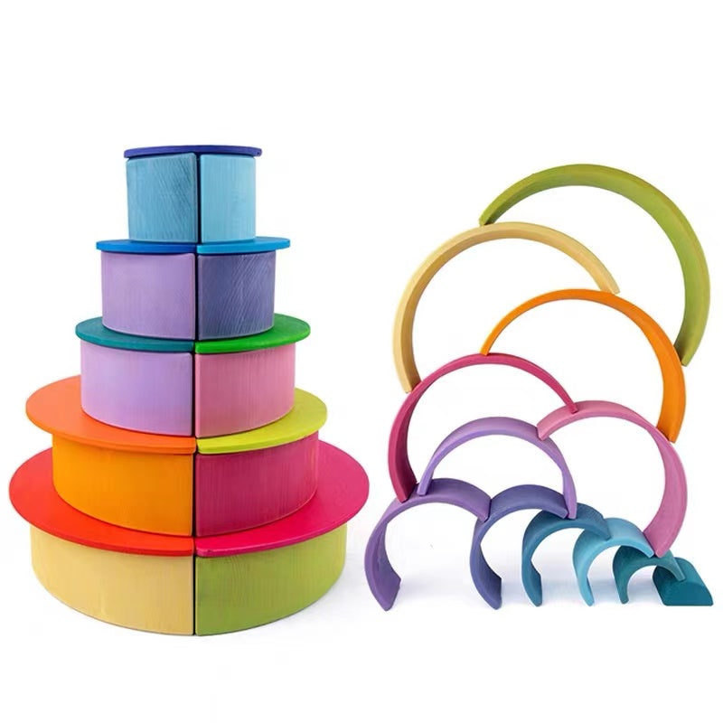 12 Pcs Large Wooden Rainbow Stacking Blocks