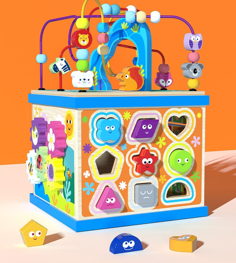 Wooden Activity Cube Toy β Multi-Functional Bead Maze and Educational Play Center