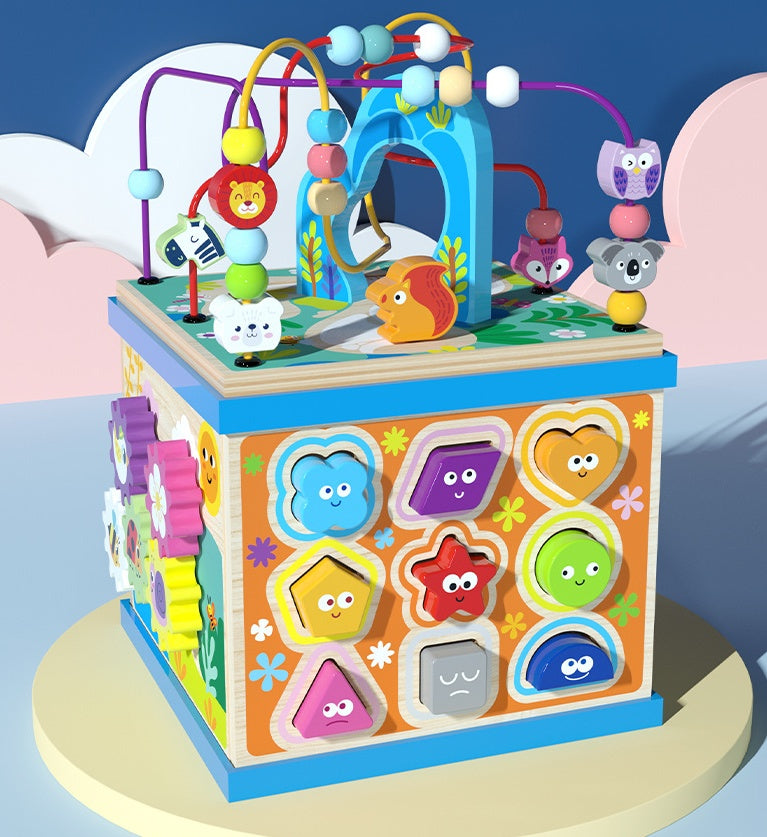 Wooden Activity Cube Toy β Multi-Functional Bead Maze and Educational Play Center