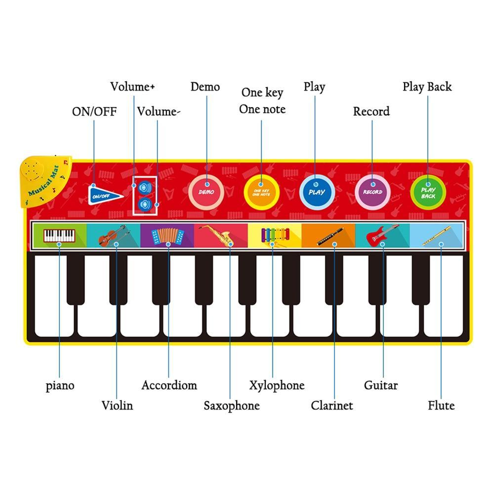 Big Size Music Piano Carpets & 8 Instruments Guitar Accordion Violin Sounds Musical Play Mat Educational Toy For Kids
