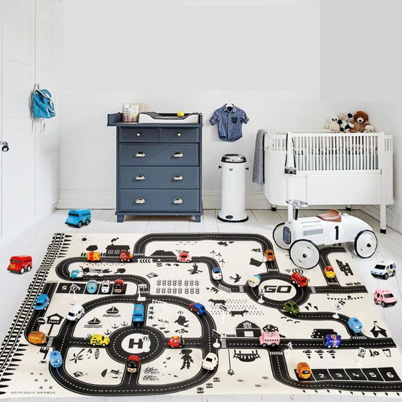 Baby Playing Mat Kids Boys Crawling Carpet Cute Cartoon Traffic Park Map Mat Toys for Children In Modern New City Design