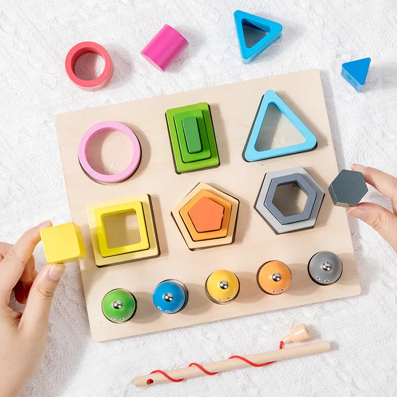 Montessori Wooden Shape Sorting Puzzle β Magnetic Fishing Educational Toy