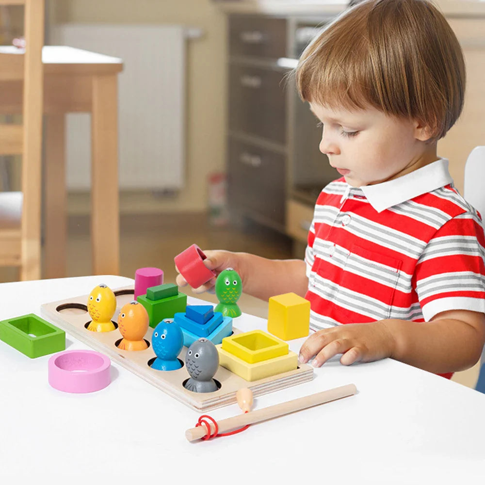 Montessori Wooden Shape Sorting Puzzle β Magnetic Fishing Educational Toy