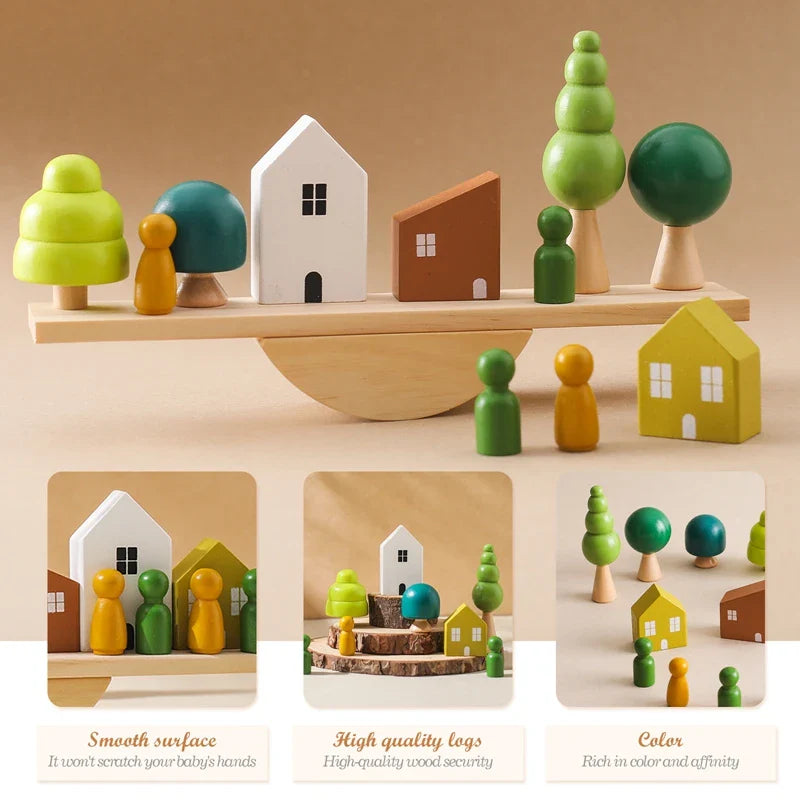 Wooden Objects Stacking Balance Board