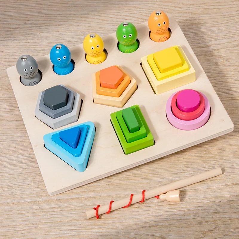 Montessori Wooden Shape Sorting Puzzle β Magnetic Fishing Educational Toy