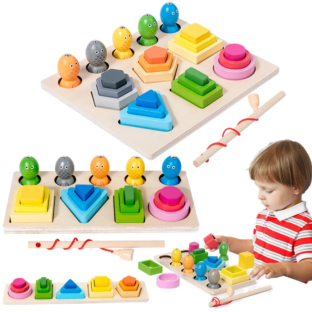 Montessori Wooden Shape Sorting Puzzle β Magnetic Fishing Educational Toy