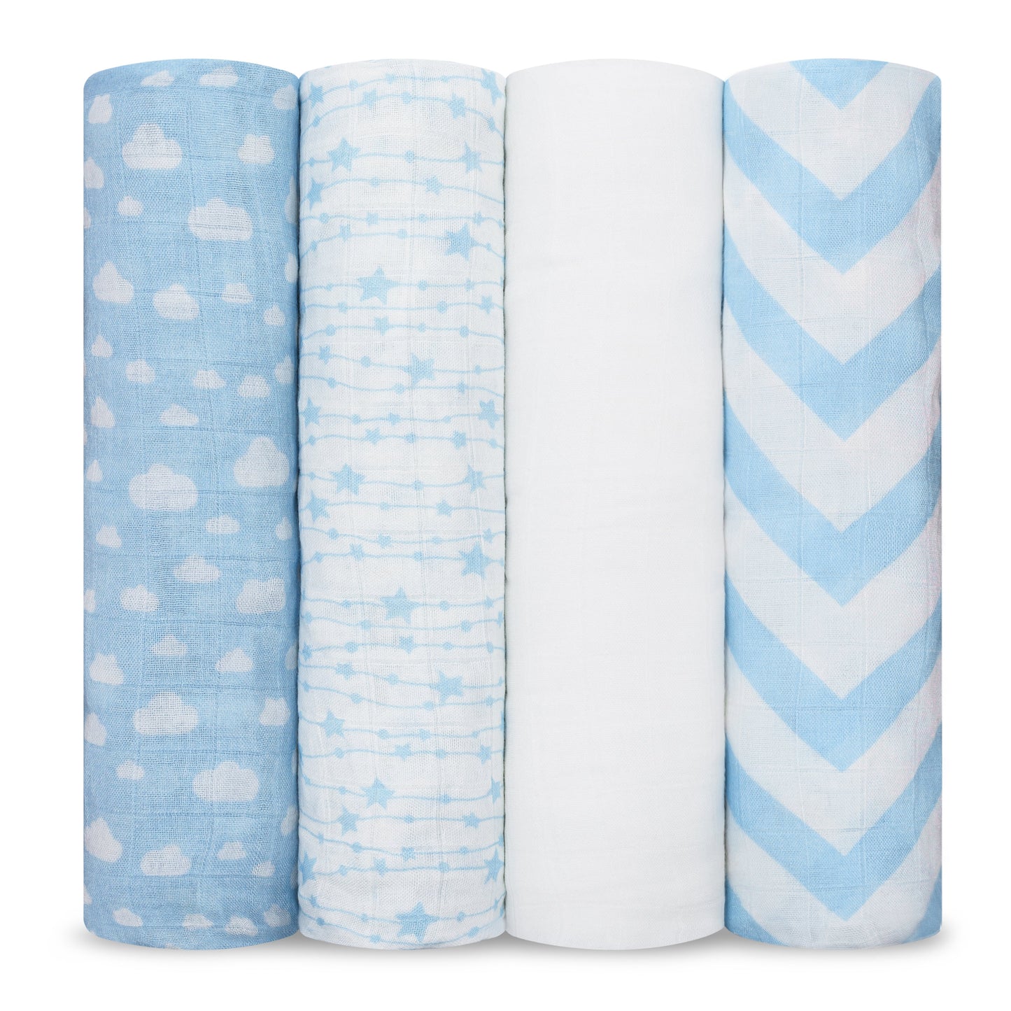 4 Pack Muslin Swaddle Blankets - Blue