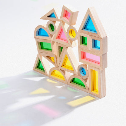 24 Pcs Rainbow Acrylic Sensory Wooden Building Blocks