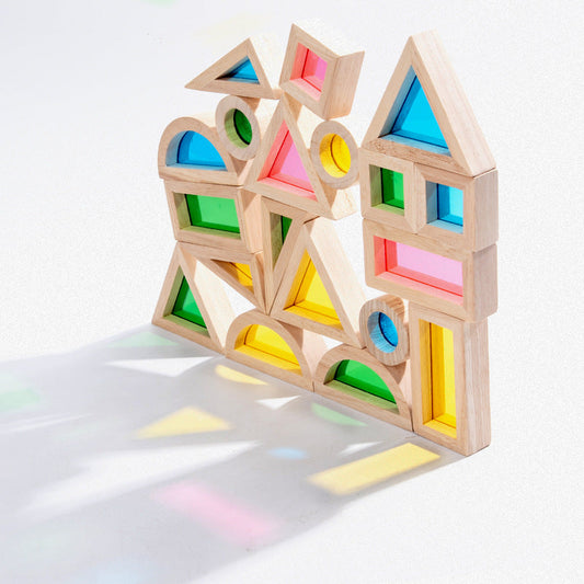 24 Pcs Rainbow Acrylic Sensory Wooden Building Blocks
