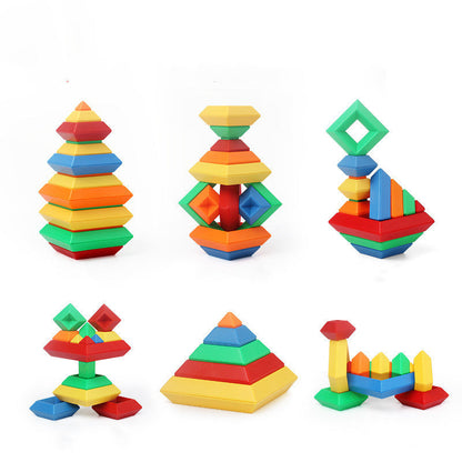 Rainbow Tower Ring Stack – Montessori Educational Building Blocks Set