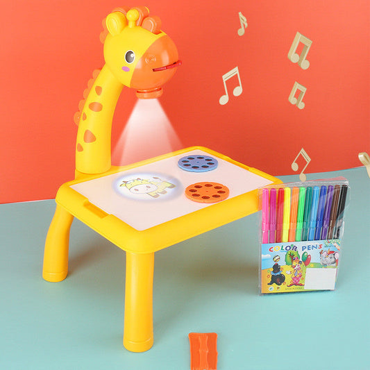 Children's LED Projector Drawing Table – Art Desk with Music and Painting Board