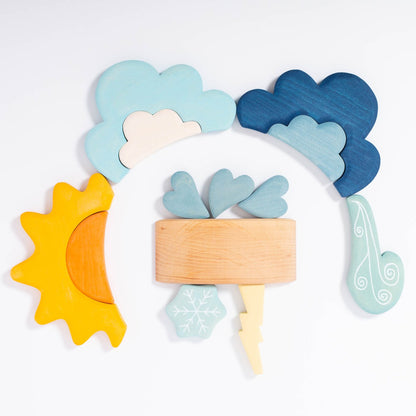 13 Pcs STAINED Wooden Weather Building Set
