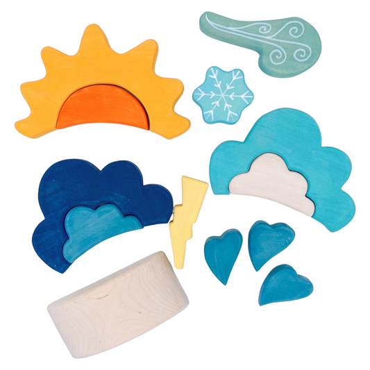 13 Pcs STAINED Wooden Weather Building Set