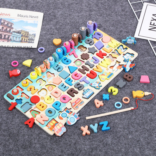 Montessori Wooden Fishing and Math Puzzle Board Toy