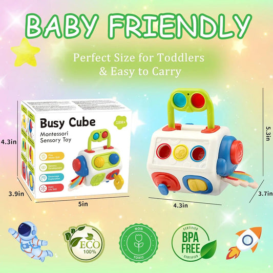 9-in-1 Busy Cube – Montessori Sensory Educational Toy for Toddlers