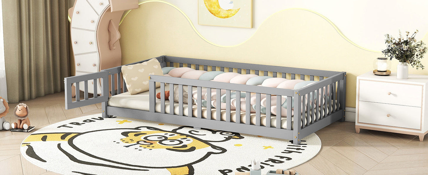 Twin Size Floor Bed w/ Safety Guardrails