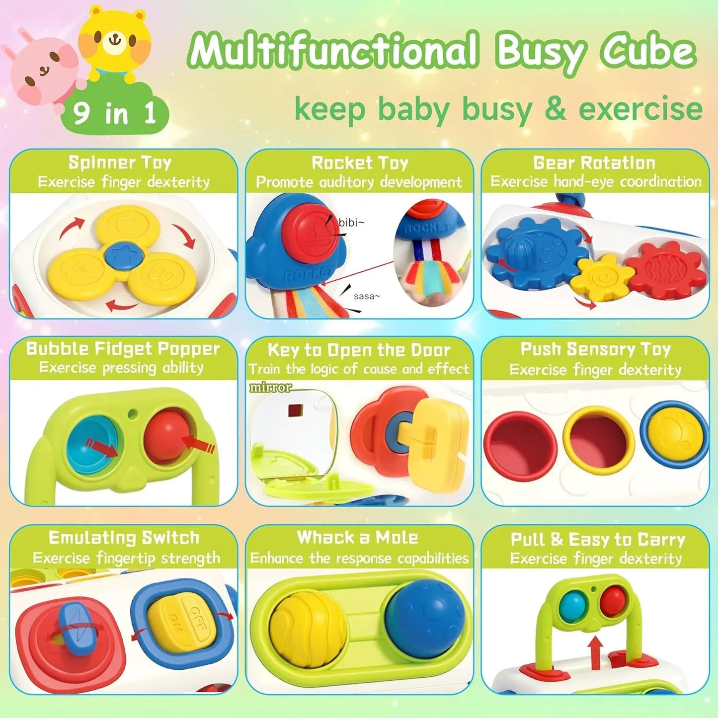 9-in-1 Busy Cube – Montessori Sensory Educational Toy for Toddlers
