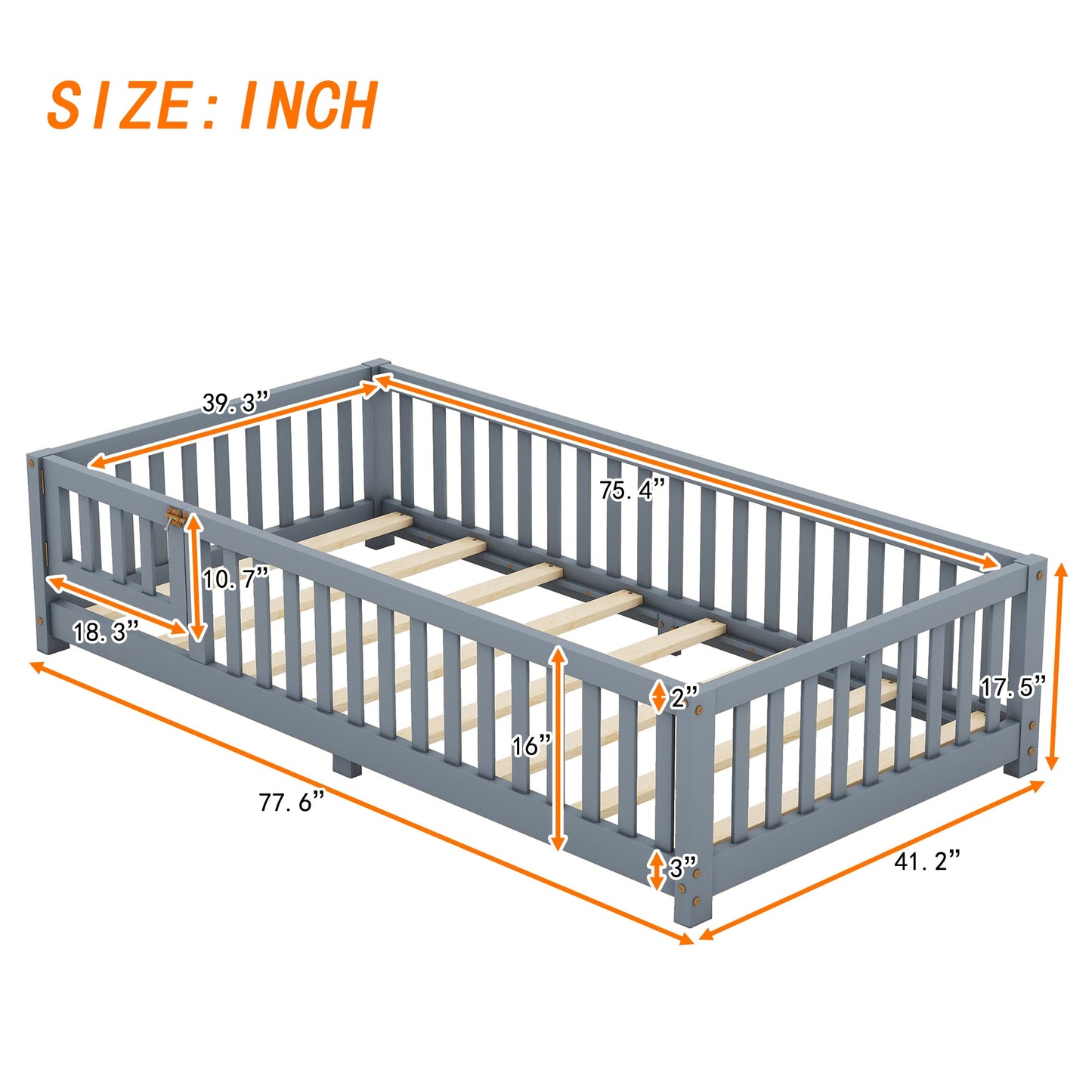 Twin Size Floor Bed w/ Safety Guardrails