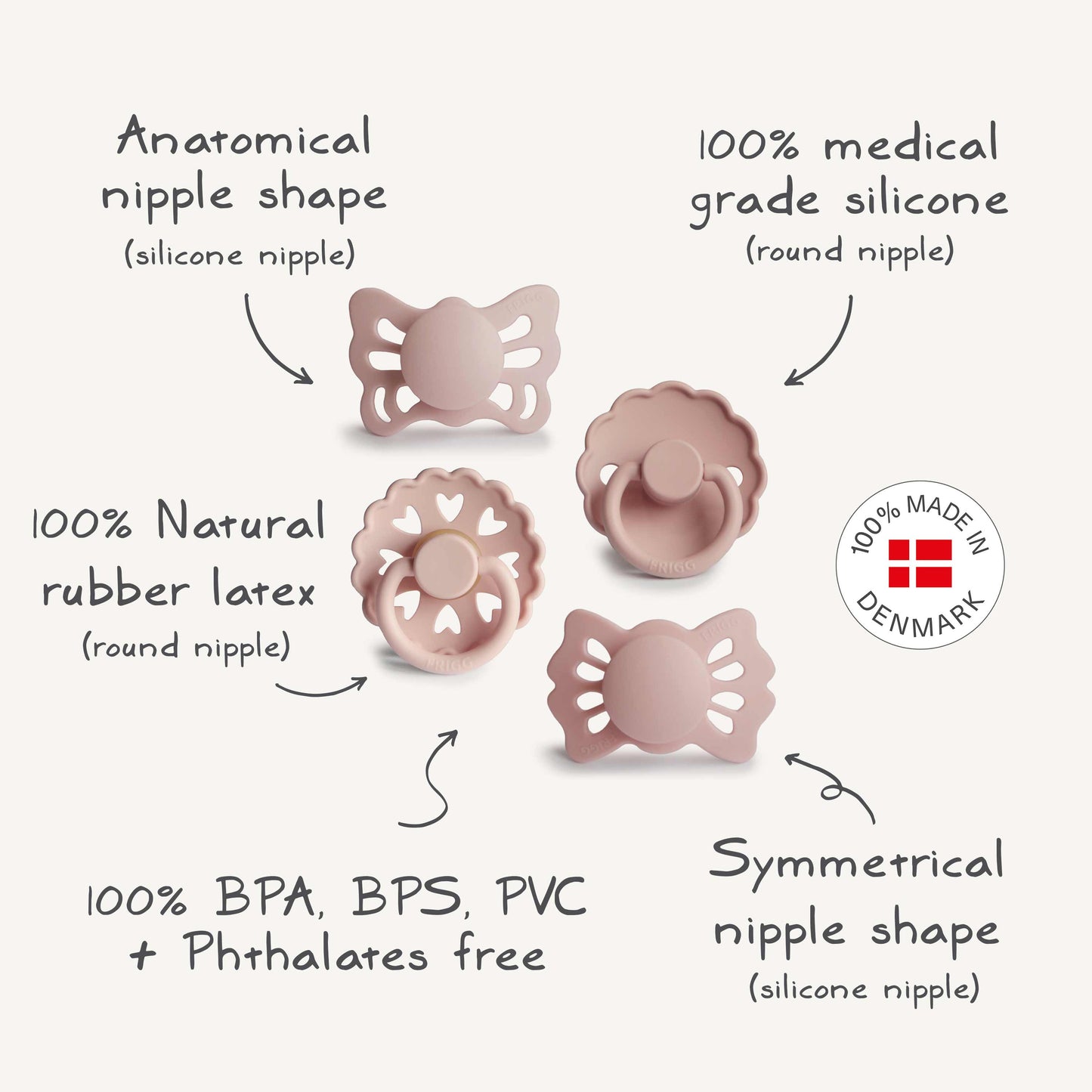 FRIGG Baby's First Pacifier | Blush 4-Pack