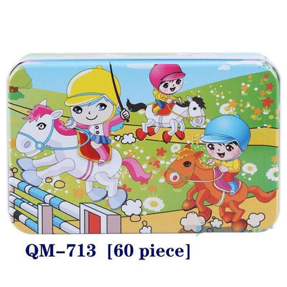 New 60 Pieces Wooden Puzzle Kids Toy Cartoon Animal Wooden Puzzles Child Early Educational Learning Toys for Christmas Gift