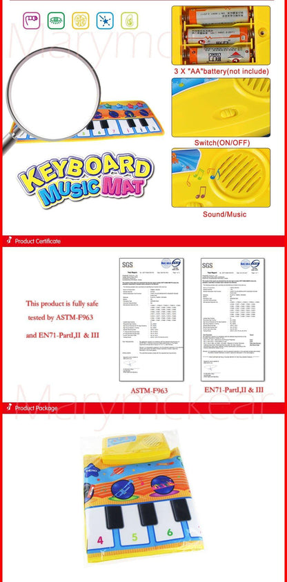 Music Piano Play Mat Multi-function with Instrument Sound Demo Songs Cloth Musical Carpet Educational Toys For Kids