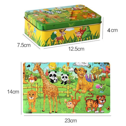 New 60 Pieces Wooden Puzzle Kids Toy Cartoon Animal Wooden Puzzles Child Early Educational Learning Toys for Christmas Gift