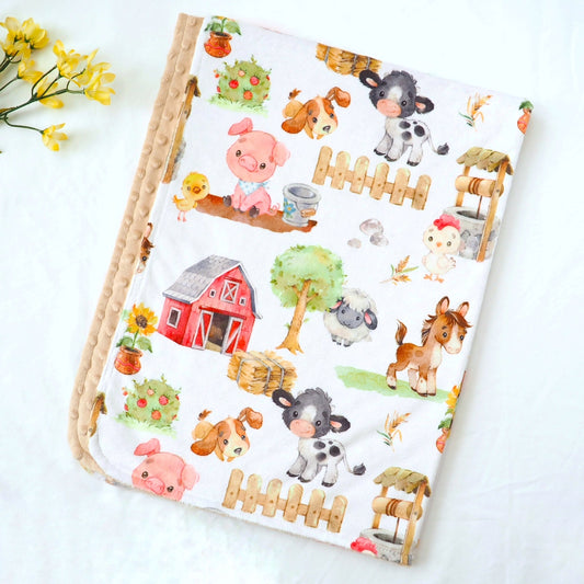 Baby Minky Blanket - Farm Animals