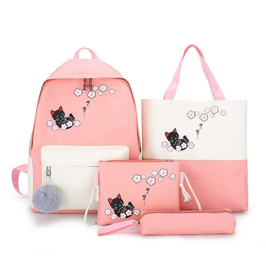 4-Piece Sakura Neko Cat Backpack Set